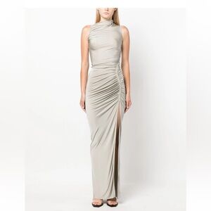 Rick Owens Rutched Sleeveless Maxi Dress in Beluga Grey Size 42 NEW WITH TAGS